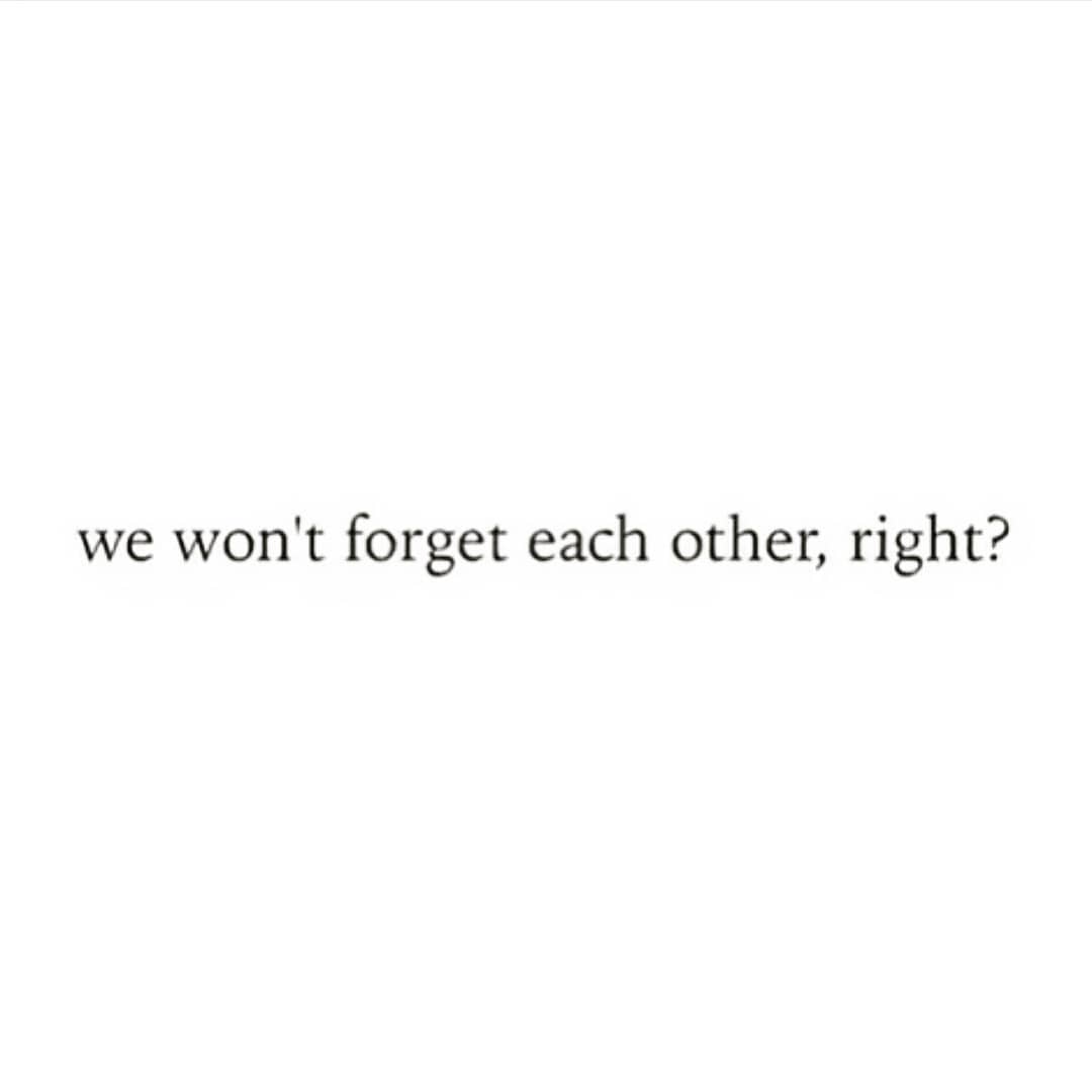 we won't forget each other, right?

