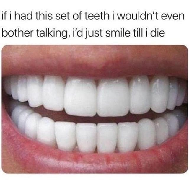 if i had this set of teeth i wouldn't even
bother talking, i'd just smile till i die
