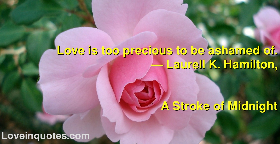 
Love is too precious to be ashamed of.
― Laurell K. Hamilton,
A Stroke of Midnight