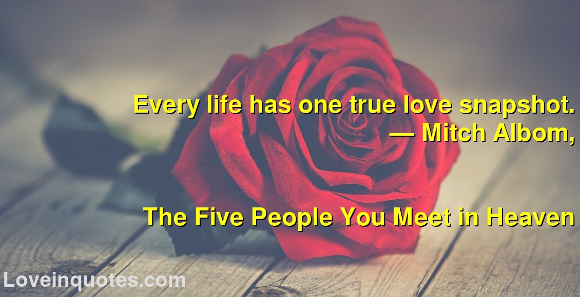 
Every life has one true love snapshot.
― Mitch Albom,
The Five People You Meet in Heaven
