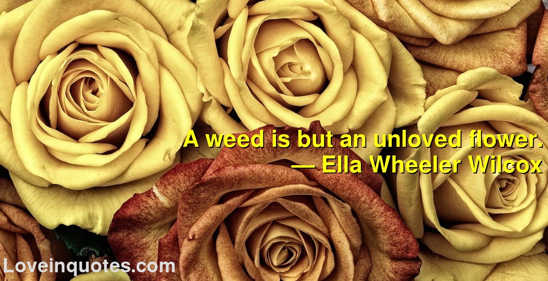 
A weed is but an unloved flower.
― Ella Wheeler Wilcox