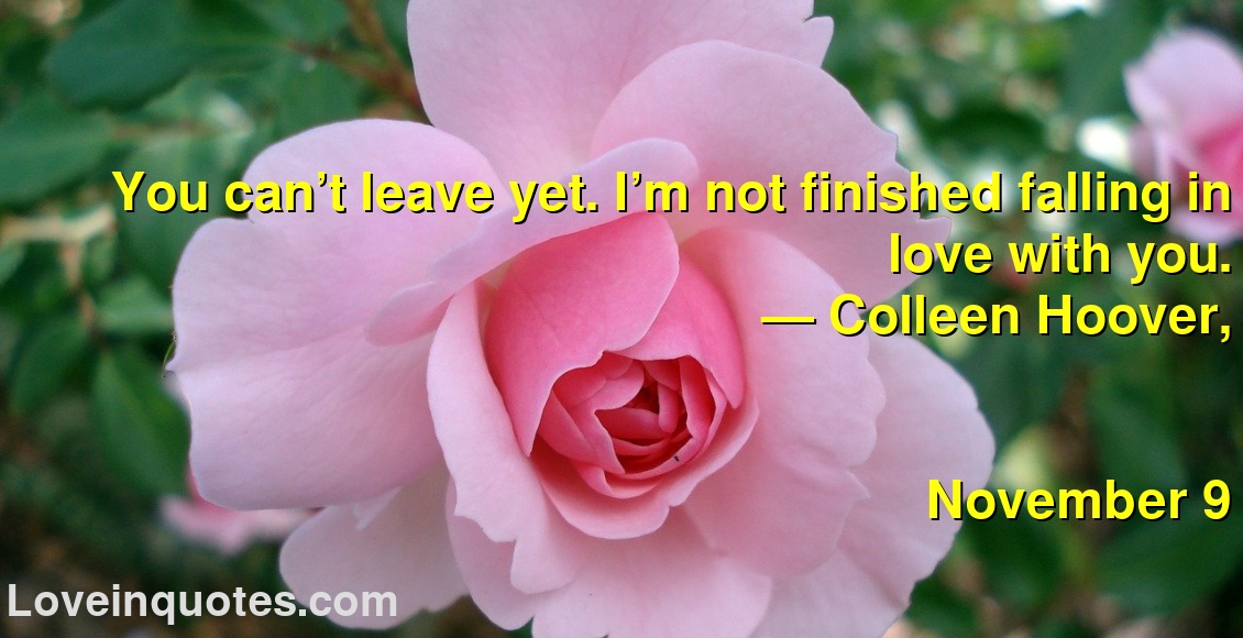 
You can’t leave yet. I’m not finished falling in love with you.
― Colleen Hoover,
November 9
