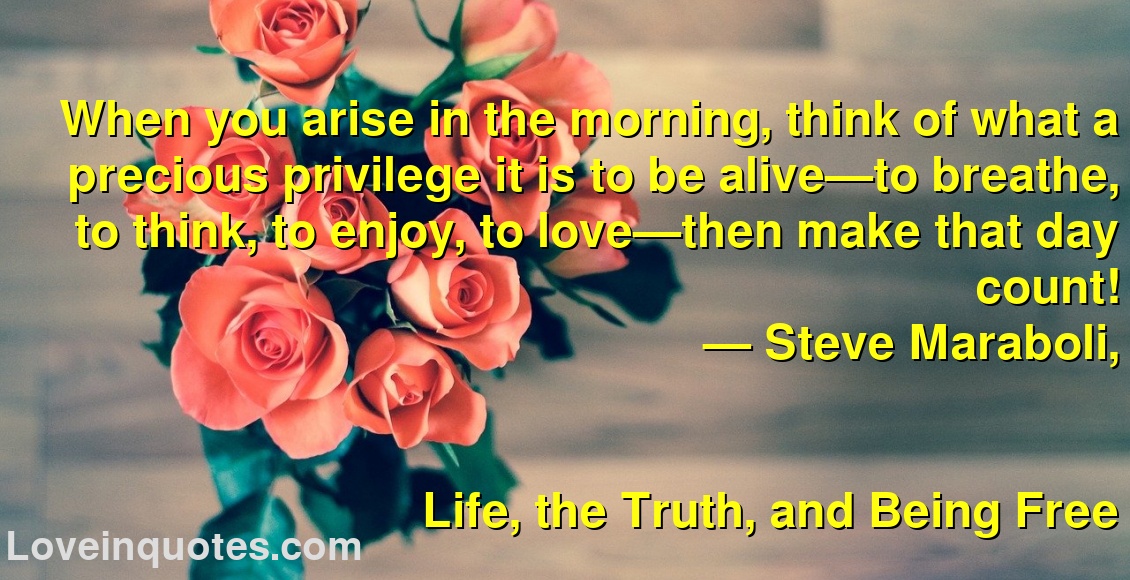 
When you arise in the morning, think of what a precious privilege it is to be alive—to breathe, to think, to enjoy, to love—then make that day count!
― Steve Maraboli,
Life, the Truth, and Being Free