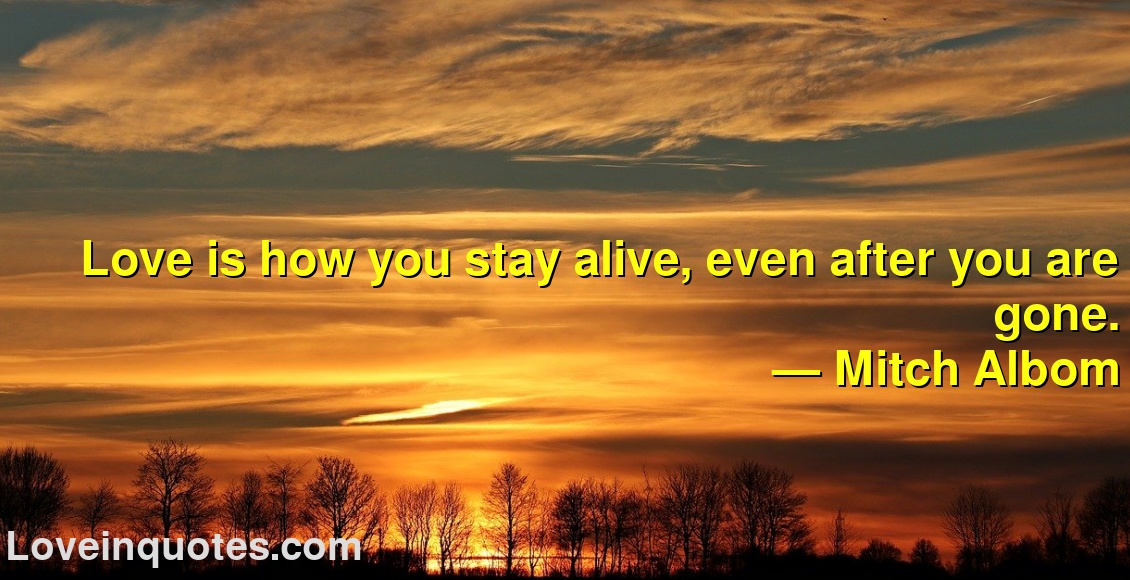 
Love is how you stay alive, even after you are gone.
― Mitch Albom