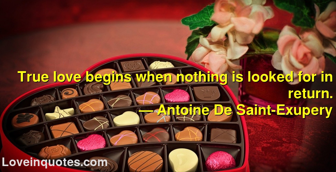 
True love begins when nothing is looked for in return.
― Antoine De Saint-Exupery