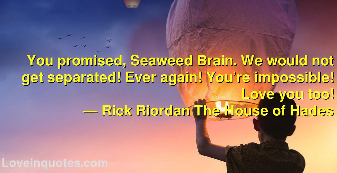 You promised, Seaweed Brain. We would not get separated! Ever again! You’re impossible! Love you too!
― Rick Riordan The House of Hades