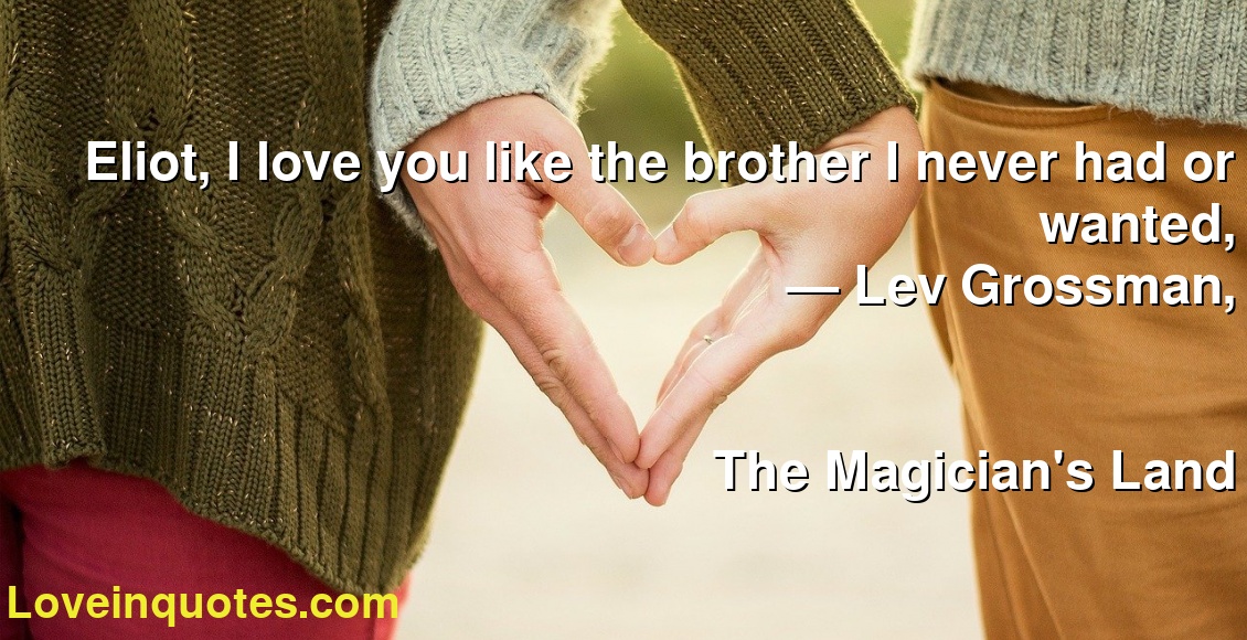 Eliot, I love you like the brother I never had or wanted,
― Lev Grossman,
The Magician's Land
